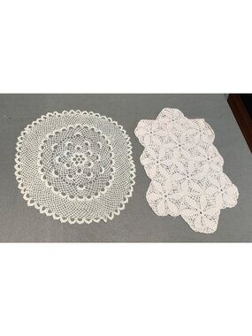 Vintage White Crochet Doilies Set Handmade Lace Decor